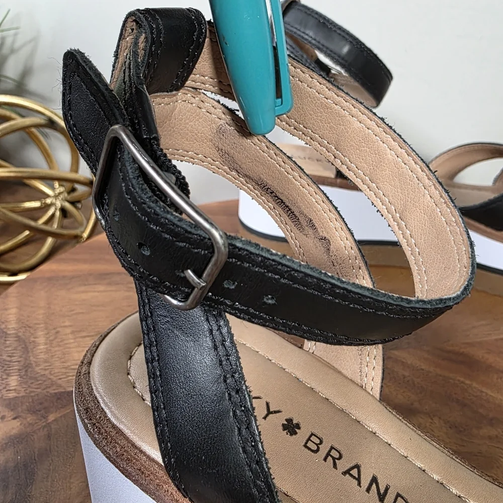 Lucky Brand Tarhi Black Leather Platform Sandals Size 9